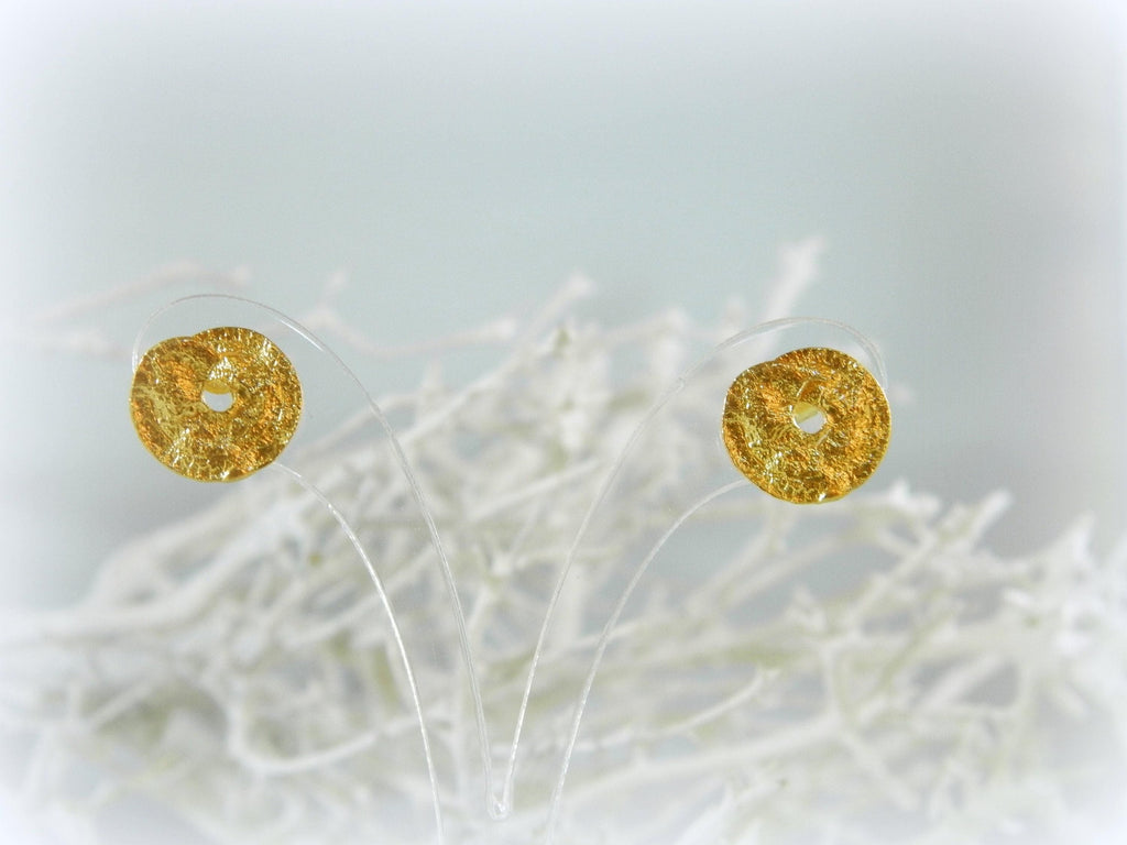 Gold Leaf Stud Earrings: Spiral Design, Dainty 14k Gold-Plated Brass