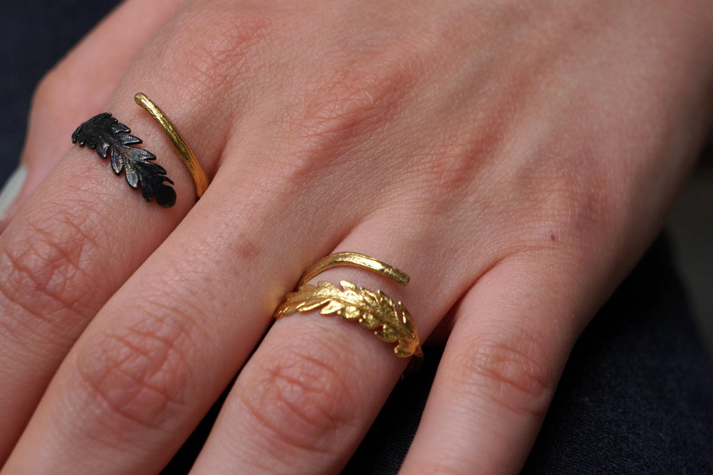 Brass Fern Leaf Ring – Handmade Adjustable Gold Plated Botanical Jewelry Gift