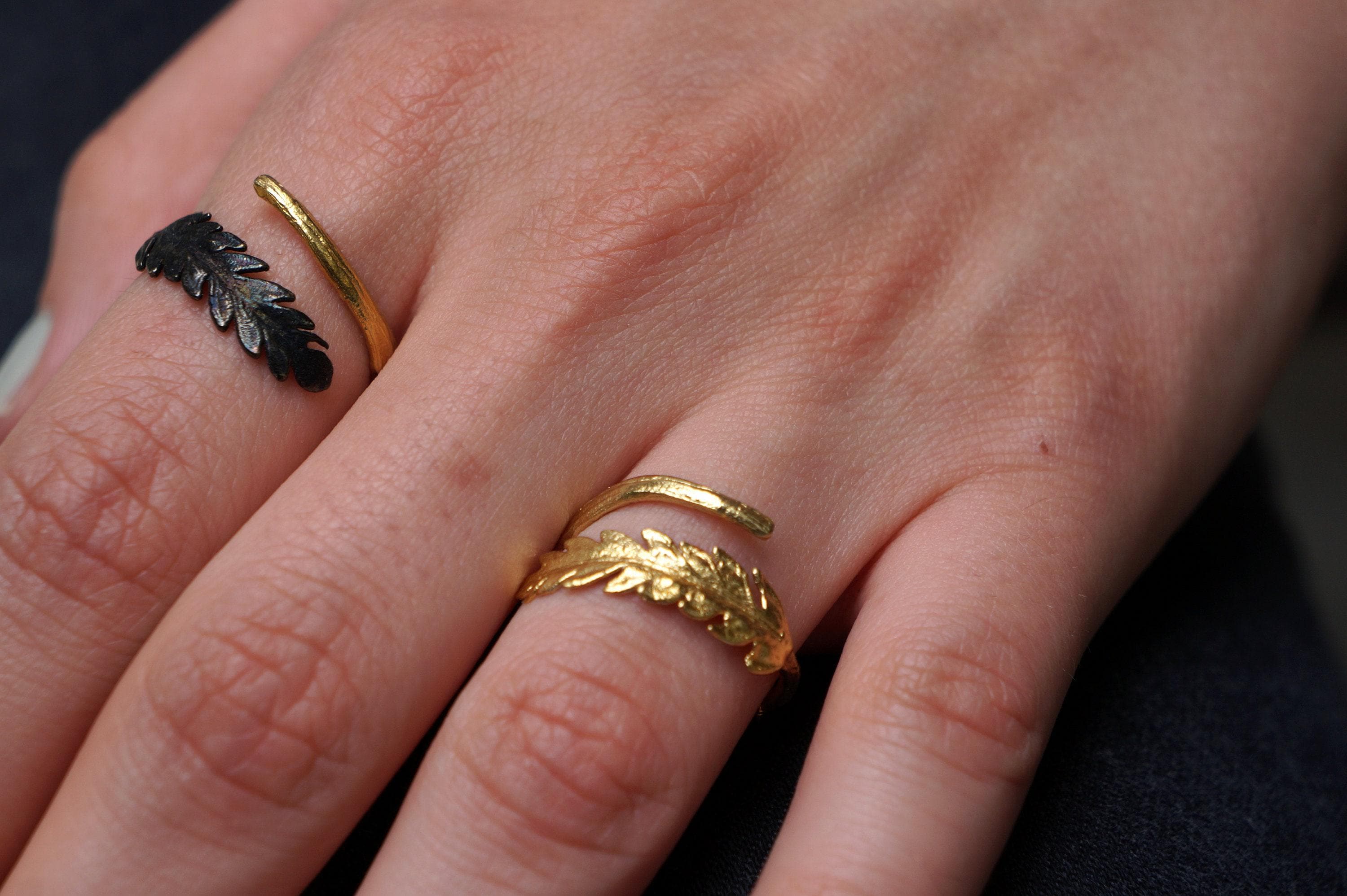 Brass Fern Leaf Ring – Handmade Adjustable Gold Plated Botanical Jewelry Gift