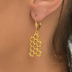 Honeycomb Earrings: Gold Plated Brass Jewelry (Nature Inspired)
