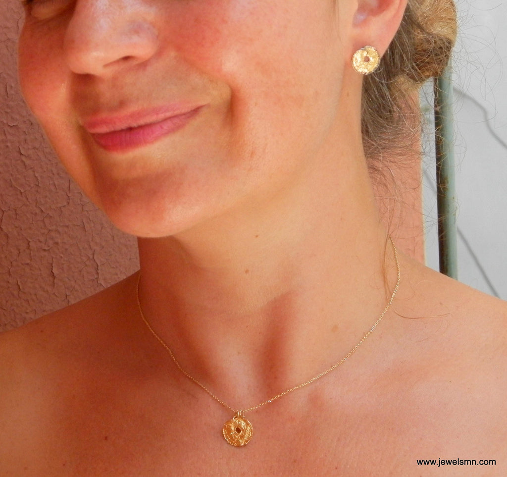 Gold Leaf Stud Earrings: Spiral Design, Dainty 14k Gold-Plated Brass