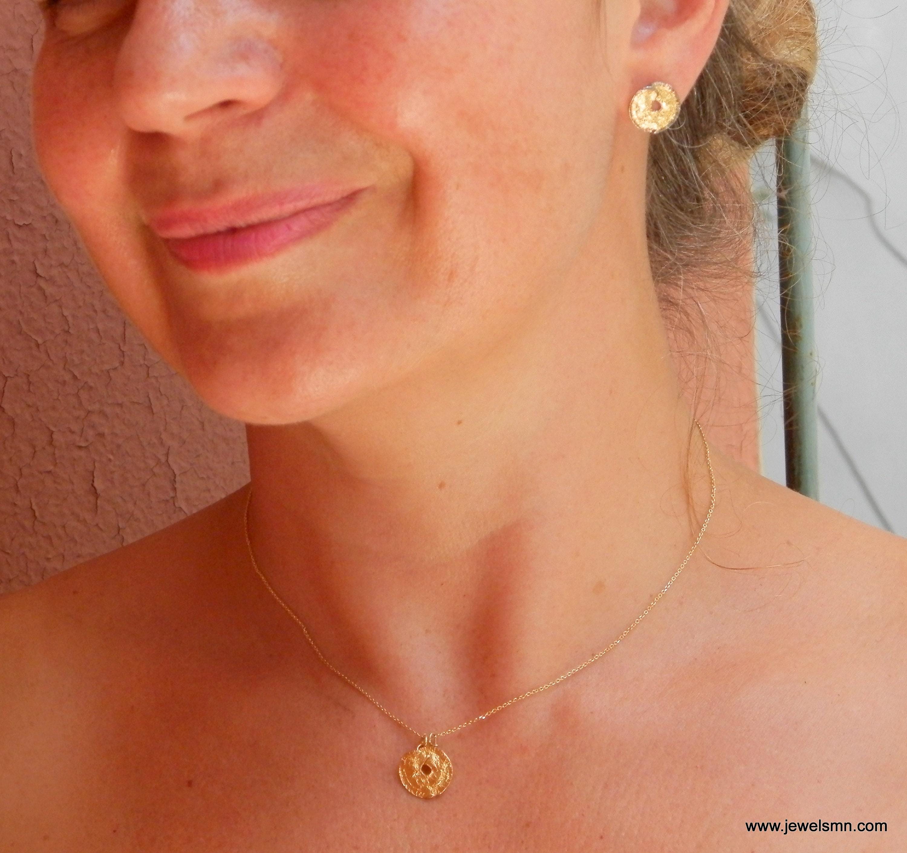 Gold Leaf Stud Earrings: Spiral Design, Dainty 14k Gold-Plated Brass