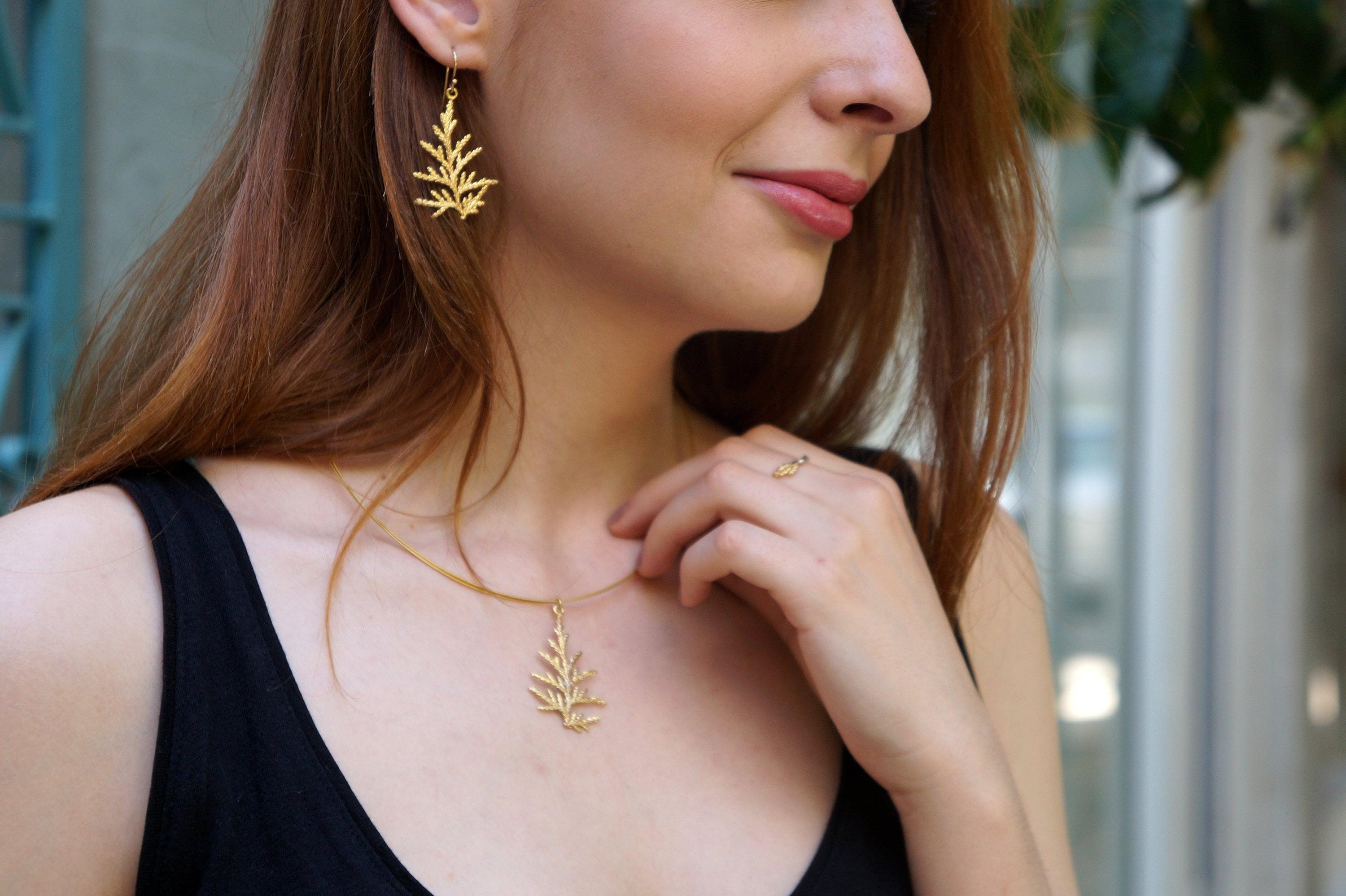 Cypress Leaf Necklace - Gold Plated Pendant | Handmade Botanical Jewelry