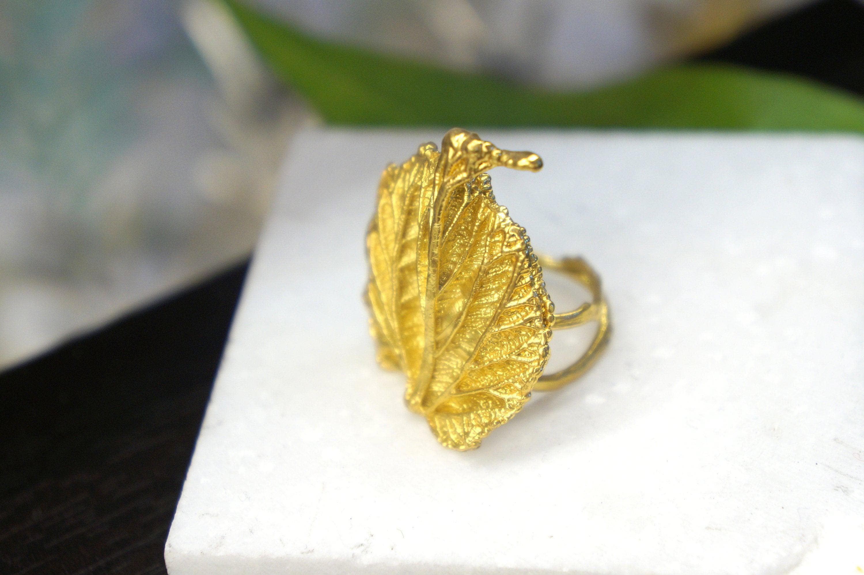 Mulberry Leaf Ring – Gold Plated Recycled Silver Jewelry | Nature Inspired Design