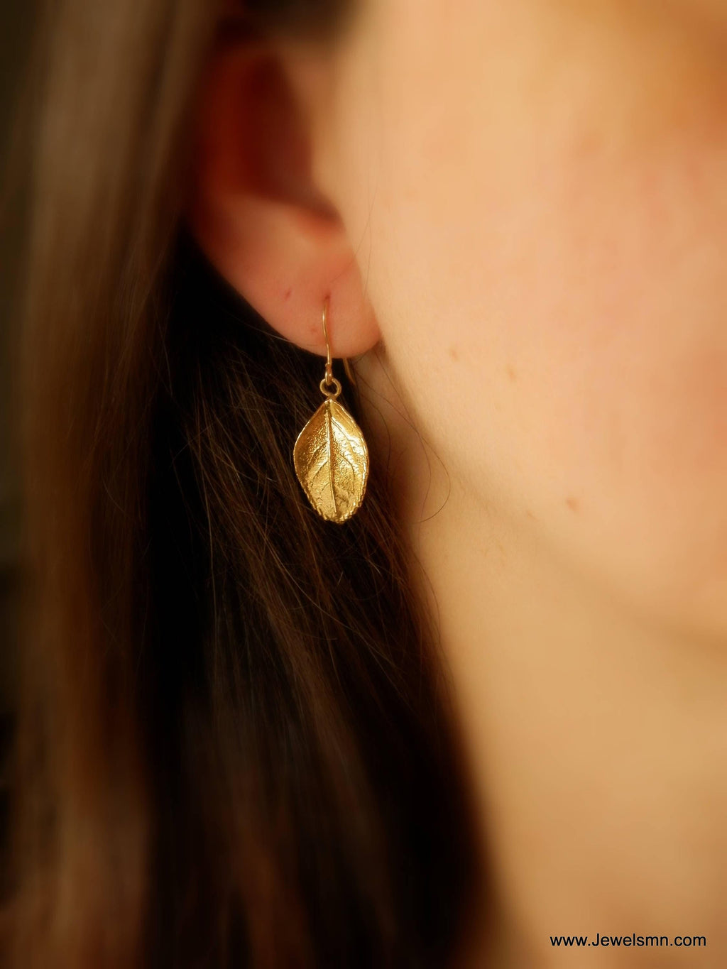 Real Rose Leaf Earrings: 14k Gold Plated on Recycled Brass