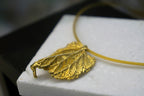 Boho Gold-Plated Brass Necklace: Real Mulberry Leaf, Nature Inspired