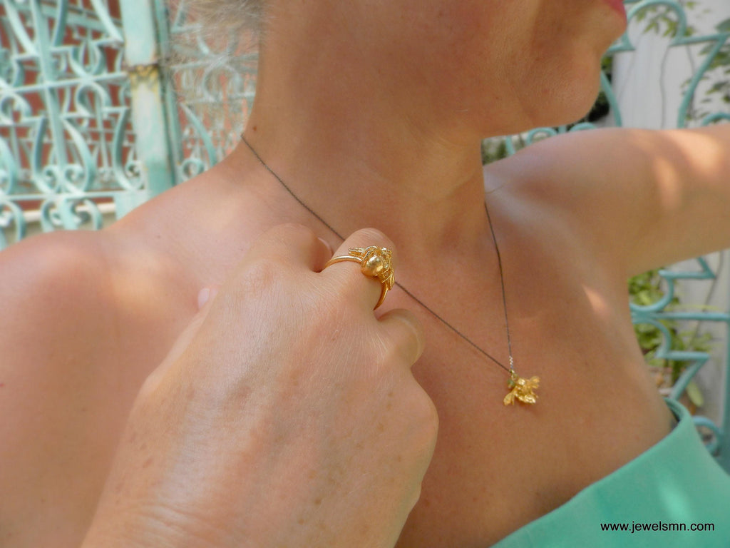 Bee Jewelry Necklace: Nature Inspired Gold Pendant - Eco Friendly recycled Brass