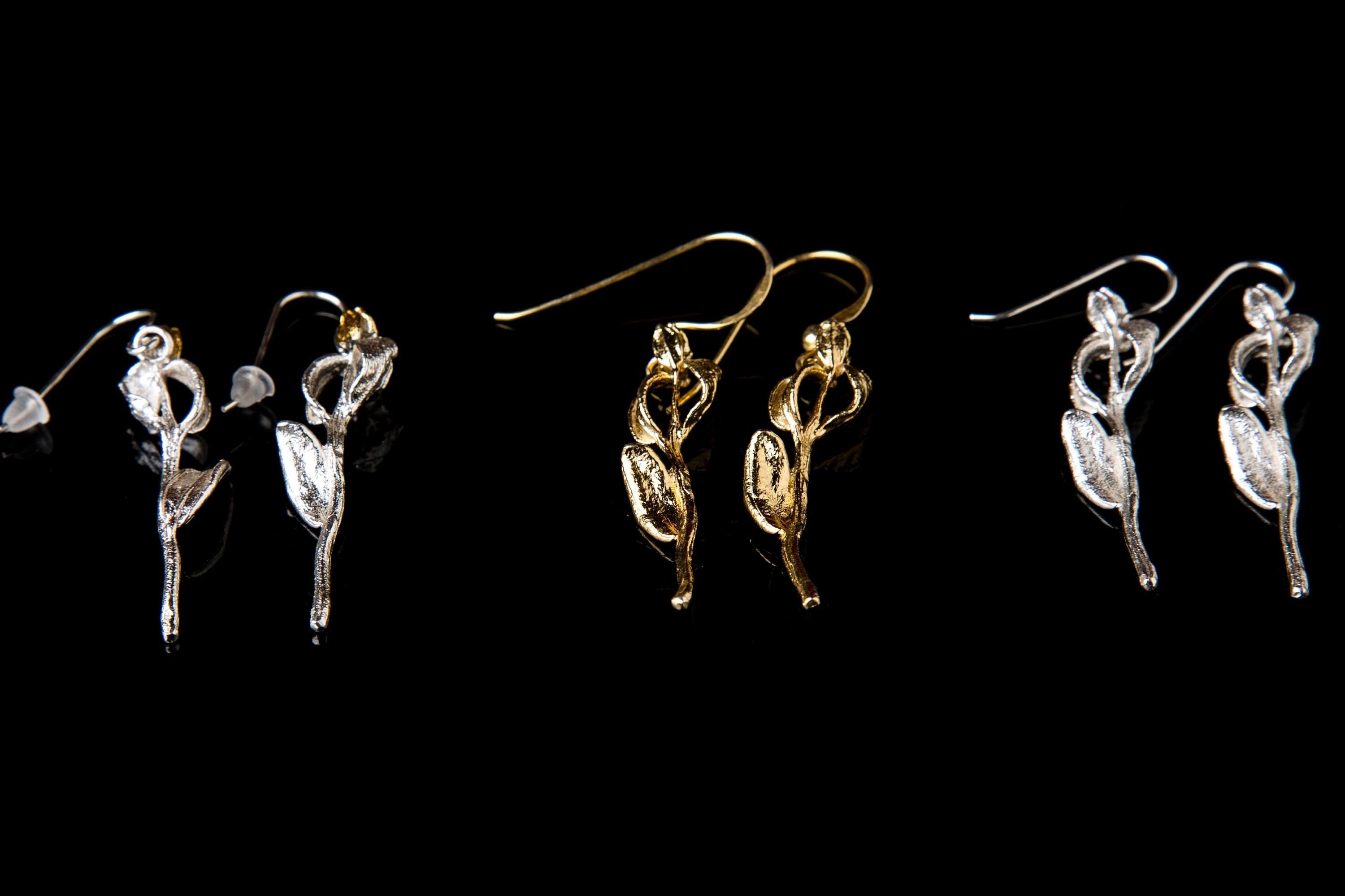 Olive Branch Earrings – Handmade Brass Botanical Jewelry With Black Rhodium Finish