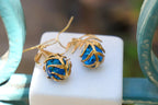 Nature-Inspired Earrings, Araucaria Leaf with Murano Glass (Gold-Plated Brass)