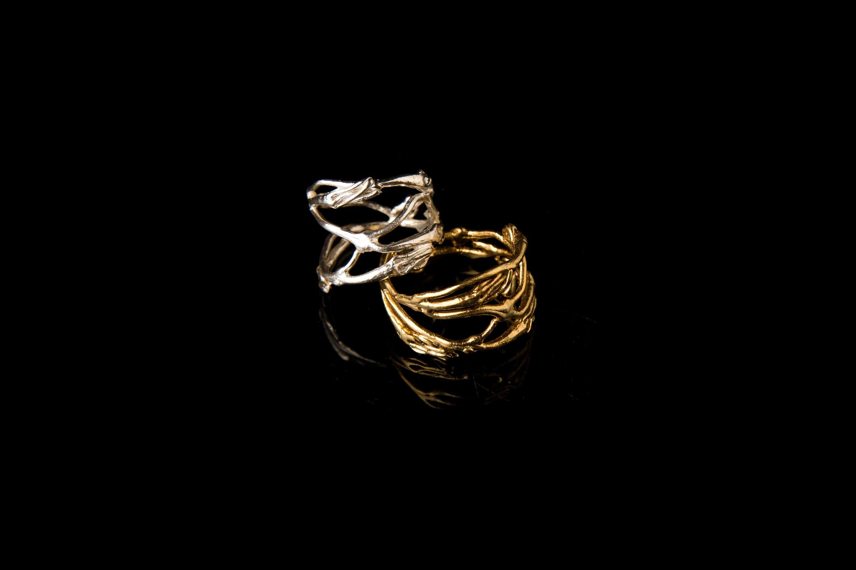 Spiral Twig Ring – Minimalist Gold Plated Brass Jasmine Plant Jewelry