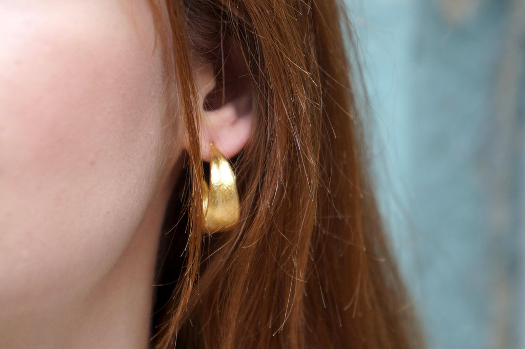 Gold Dipped Hoop Earrings – Olive Leaf Botanical Studs | 9K 14K 18K Gold Gift