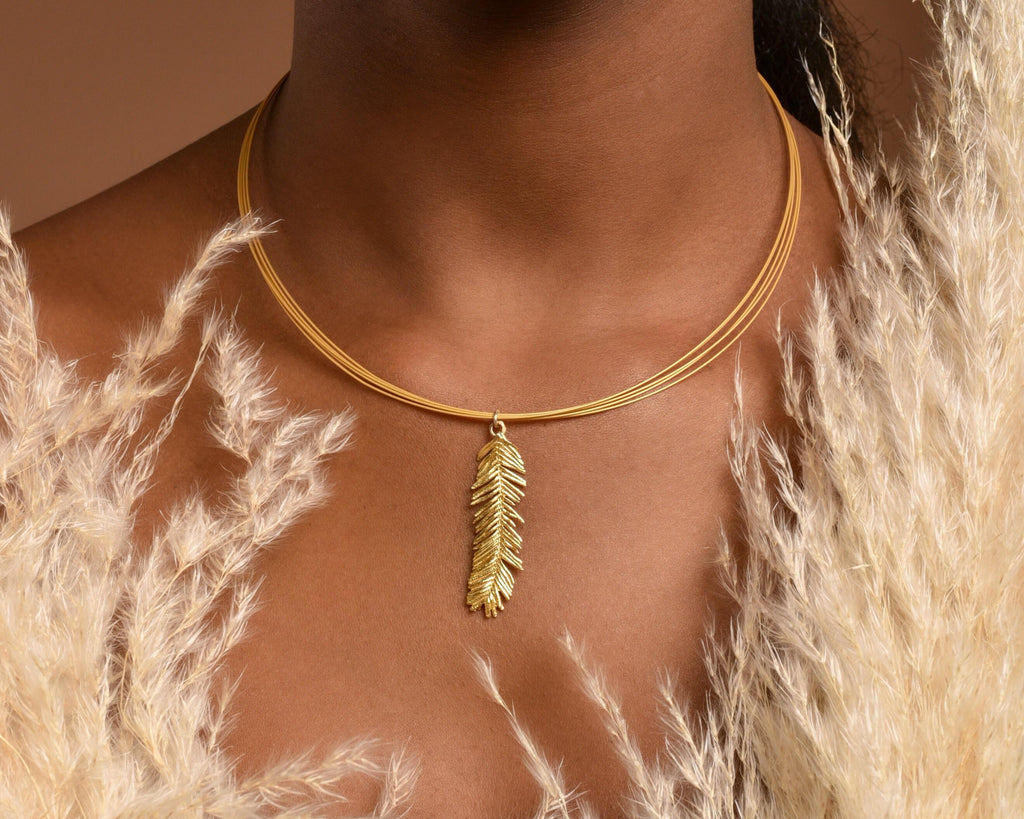Nature-Inspired Leaf Necklace: Real Mimosa Pendant (18k Gold Brass)