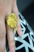 Mulberry Leaf Ring: Handmade 14K Gold-Plated Brass Botanical Jewelry