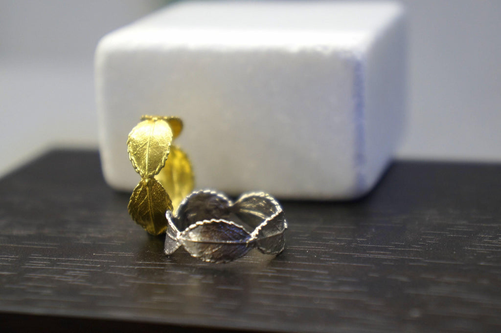 Rose Leaf Ring - Handmade Gold Plated Brass With Real Leaf Detail, Dainty Botanical Jewelry