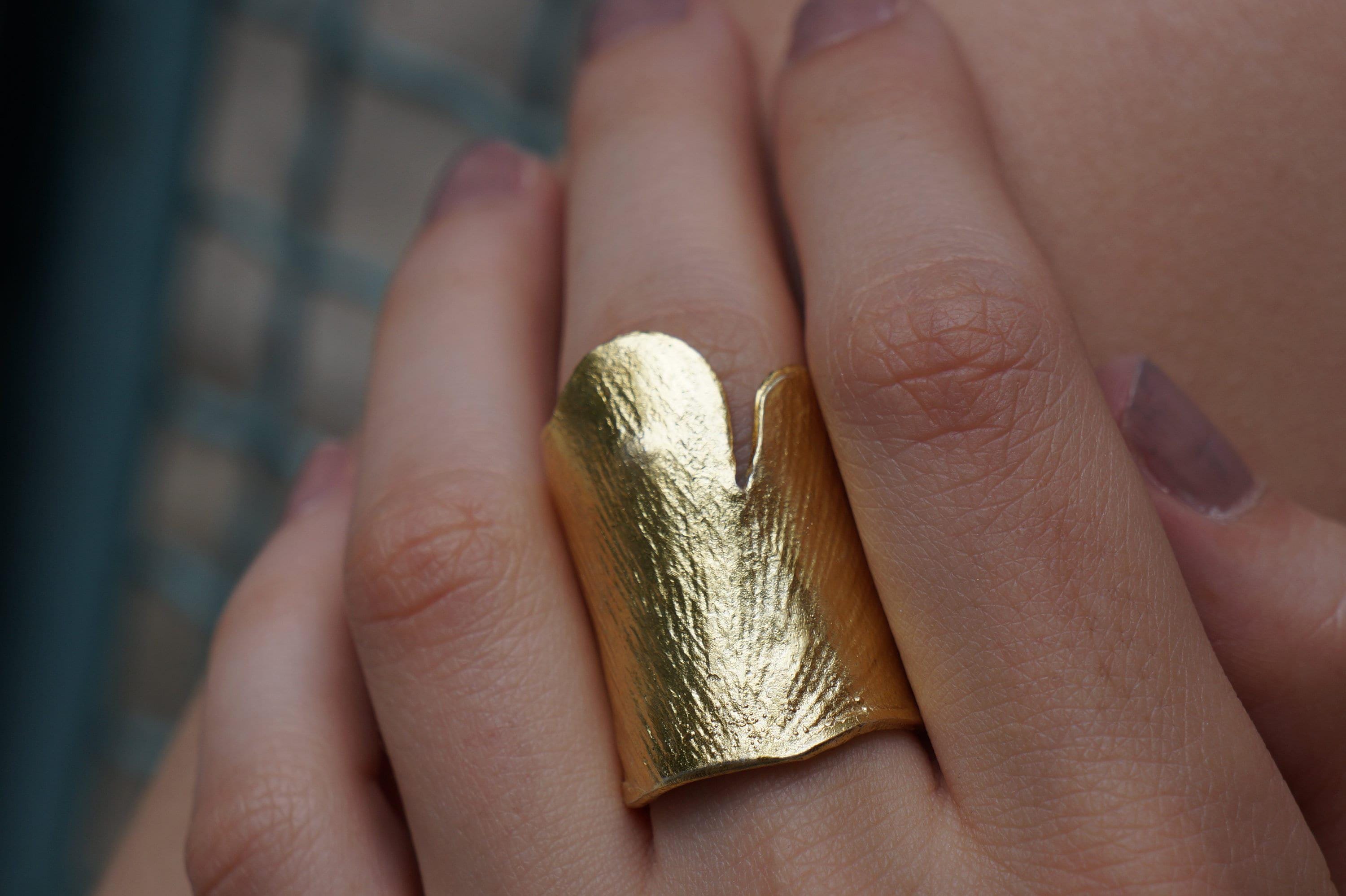 Ginkgo Leaf Ring – Adjustable Gold Plated Brass Ring With 14K Finish