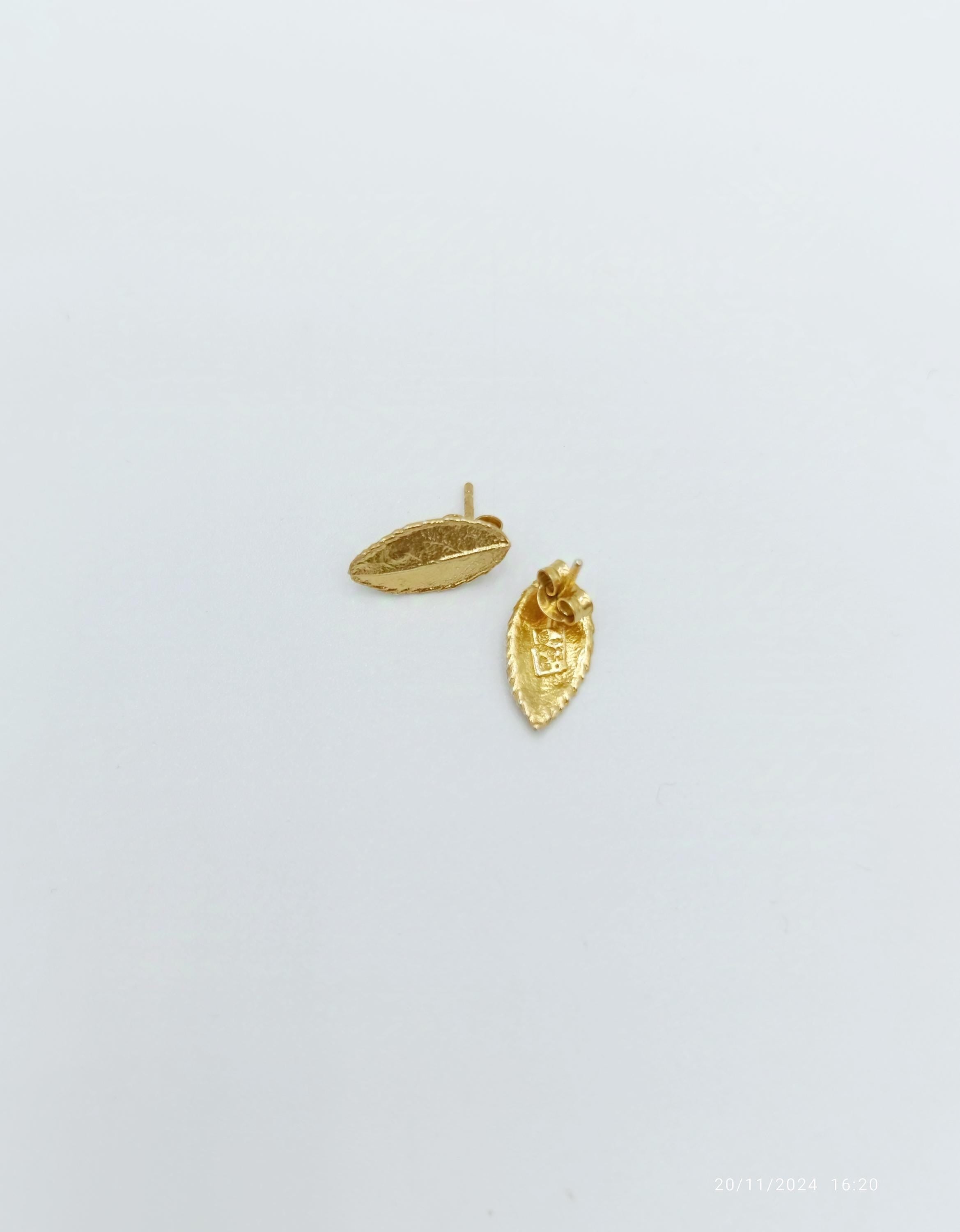 Nature-Inspired Earrings: Real Leaf Design - Gold Plated Brass & Silver