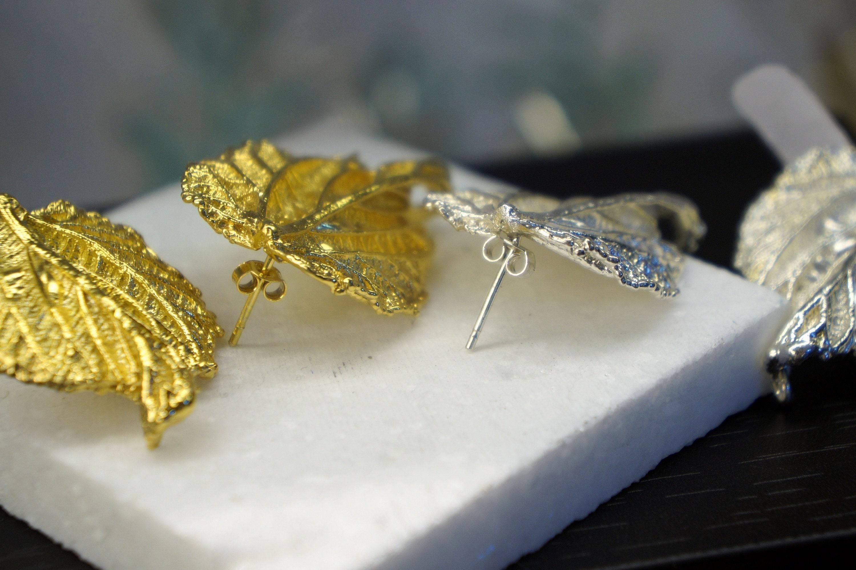 Gold Mulberry Leaf Earrings, 14K Gold-Plated Brass Jewelry, Statement Earrings, Jewelry for Women, Gift for Her, Handmade Jewelry