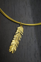 Nature-Inspired Leaf Necklace: Real Mimosa Pendant (18k Gold Brass)