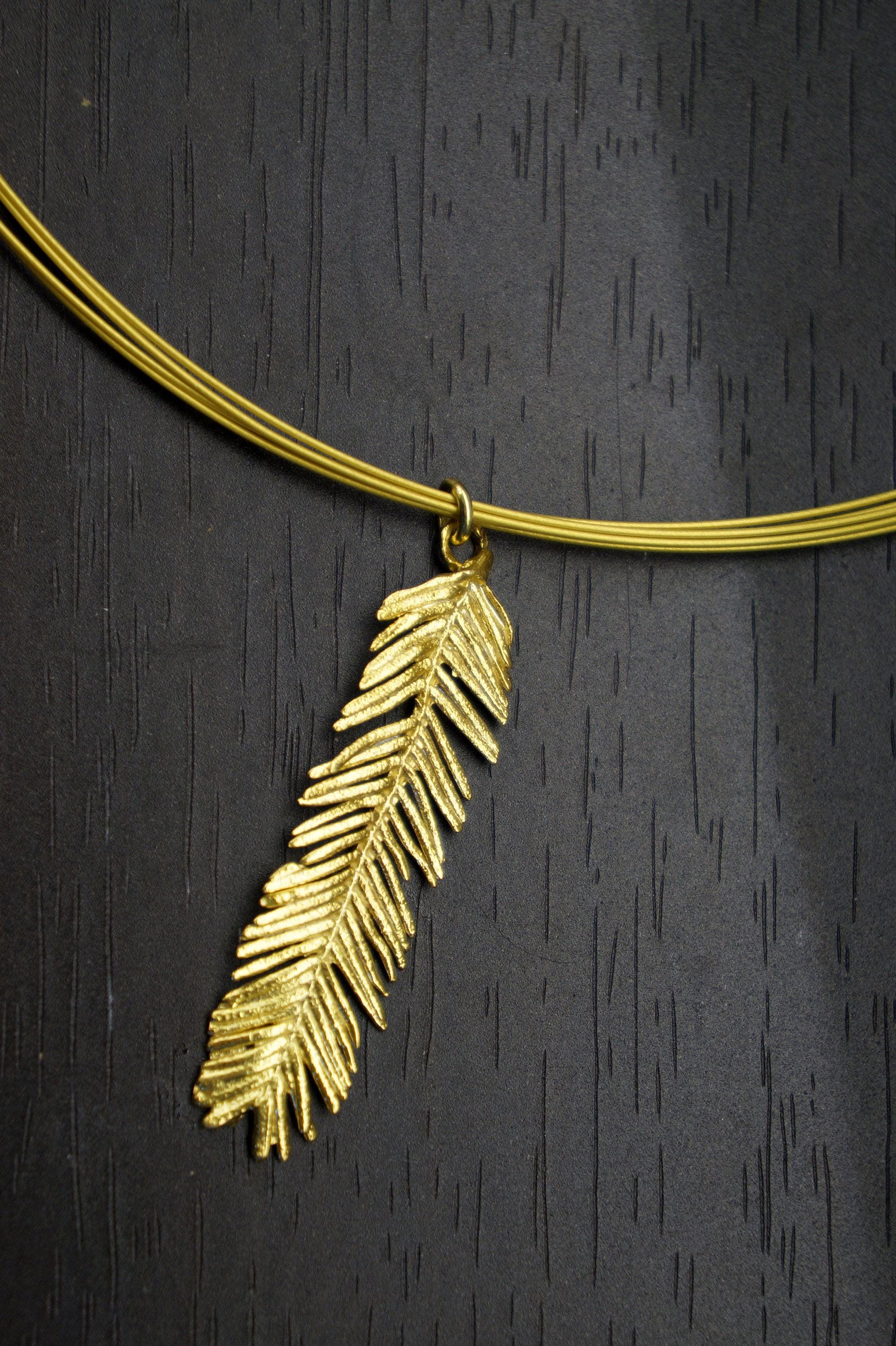 Nature-Inspired Leaf Necklace: Real Mimosa Pendant (18k Gold Brass)