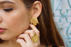 Nature Leaf Earrings, Gold-Plated Brass (Handmade, Organic Design)