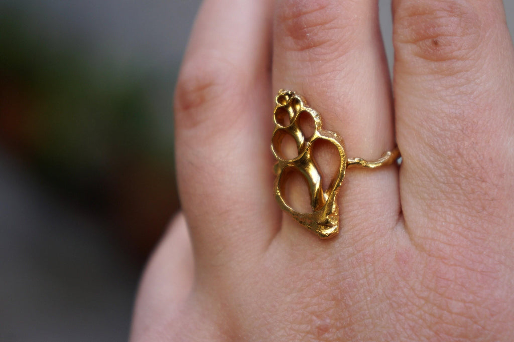 Sea Shell Ring – Handmade Adjustable Brass Ring with Real Shell and Coastal Charm