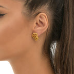 Gold Honeycomb Earrings - Delicate Vein Detail, Gold-Plated Brass