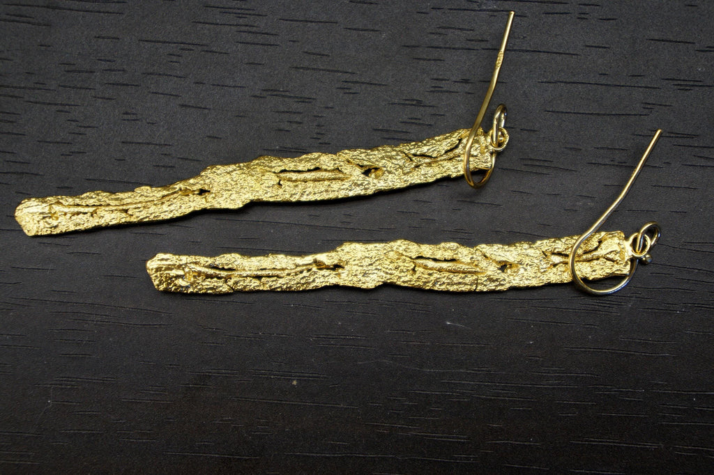 Tree Bark Earrings: Nature Inspired Design (14k Gold Plated Brass)