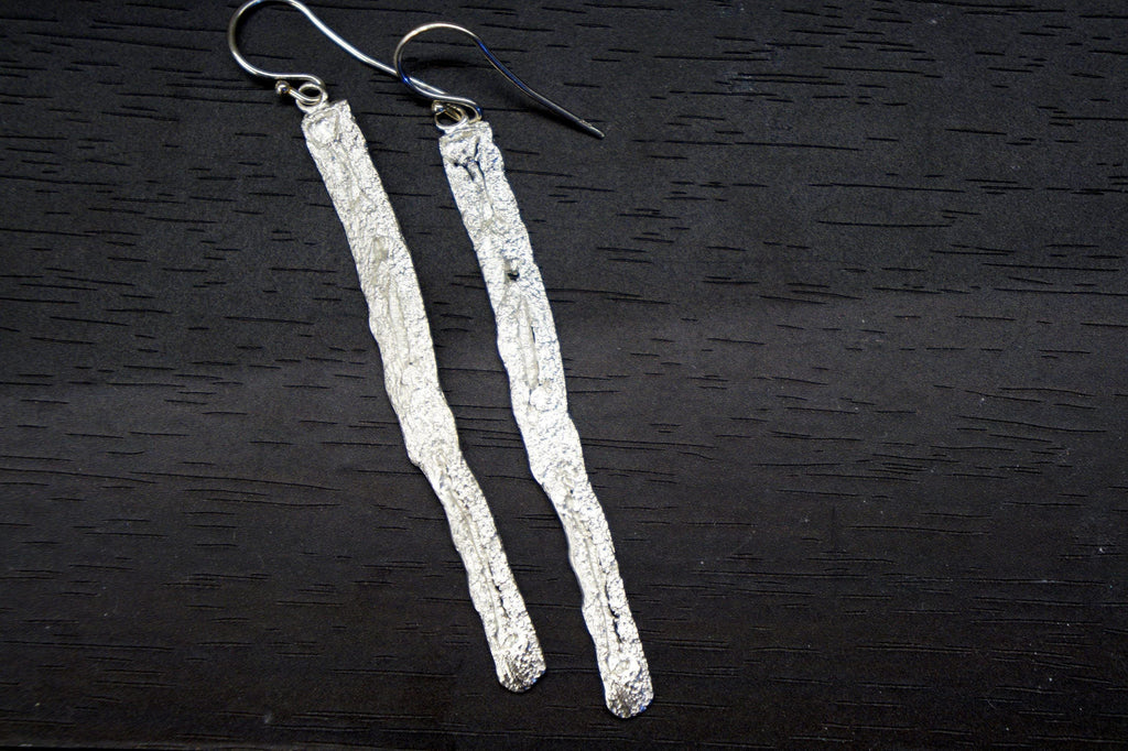 Tree Bark Earrings – Gold Plated Long Dangle Earrings With Delicate Vein Detail