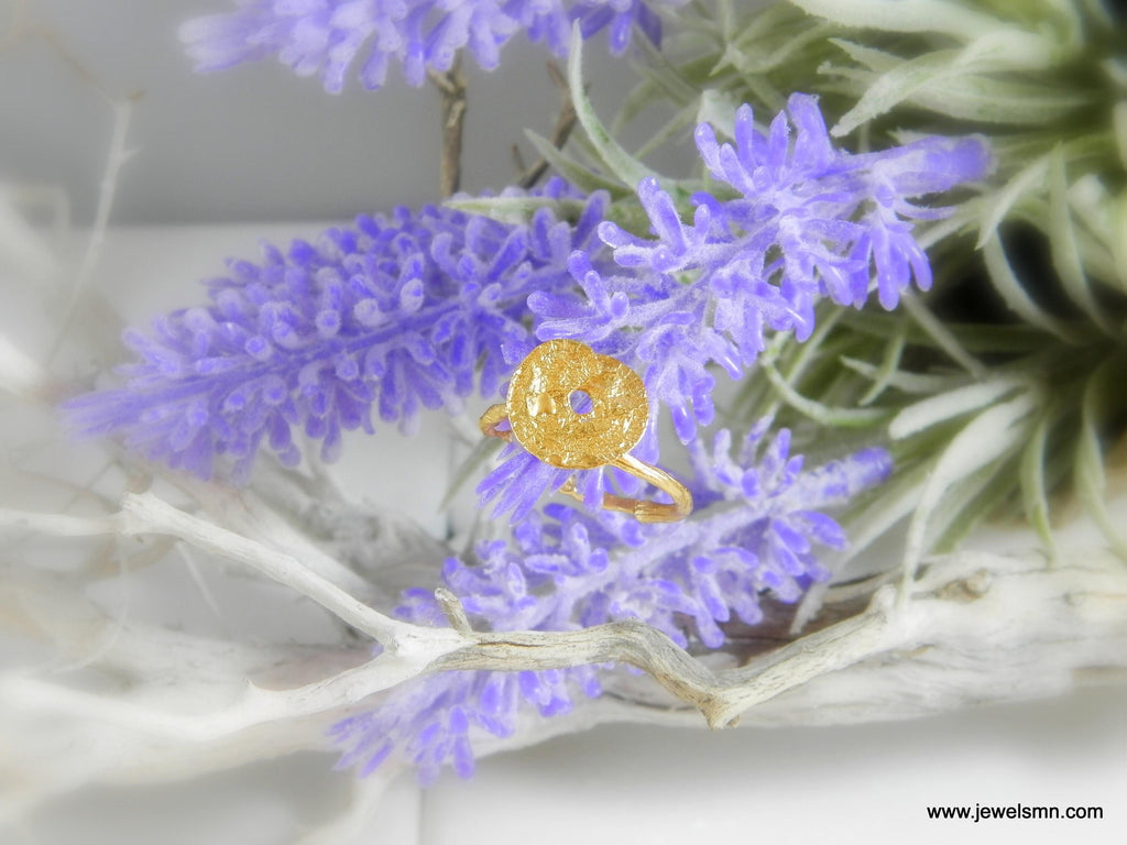 Twig Leaf Ring: Adjustable Gold-Plated Brass Nature Jewelry