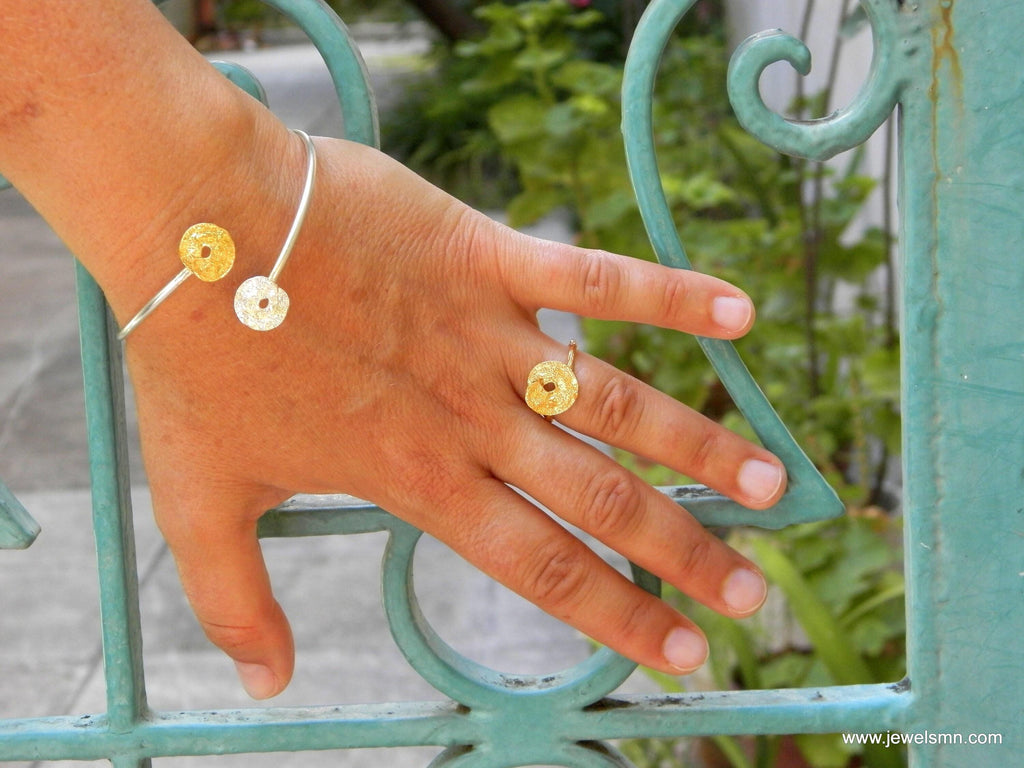 Twig Leaf Ring: Adjustable Gold-Plated Brass Nature Jewelry