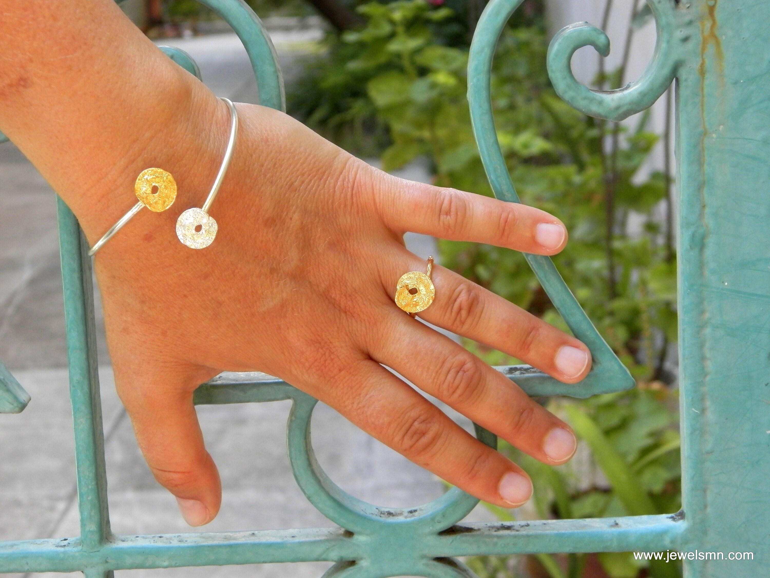 Twig Leaf Ring: Adjustable Gold-Plated Brass Nature Jewelry