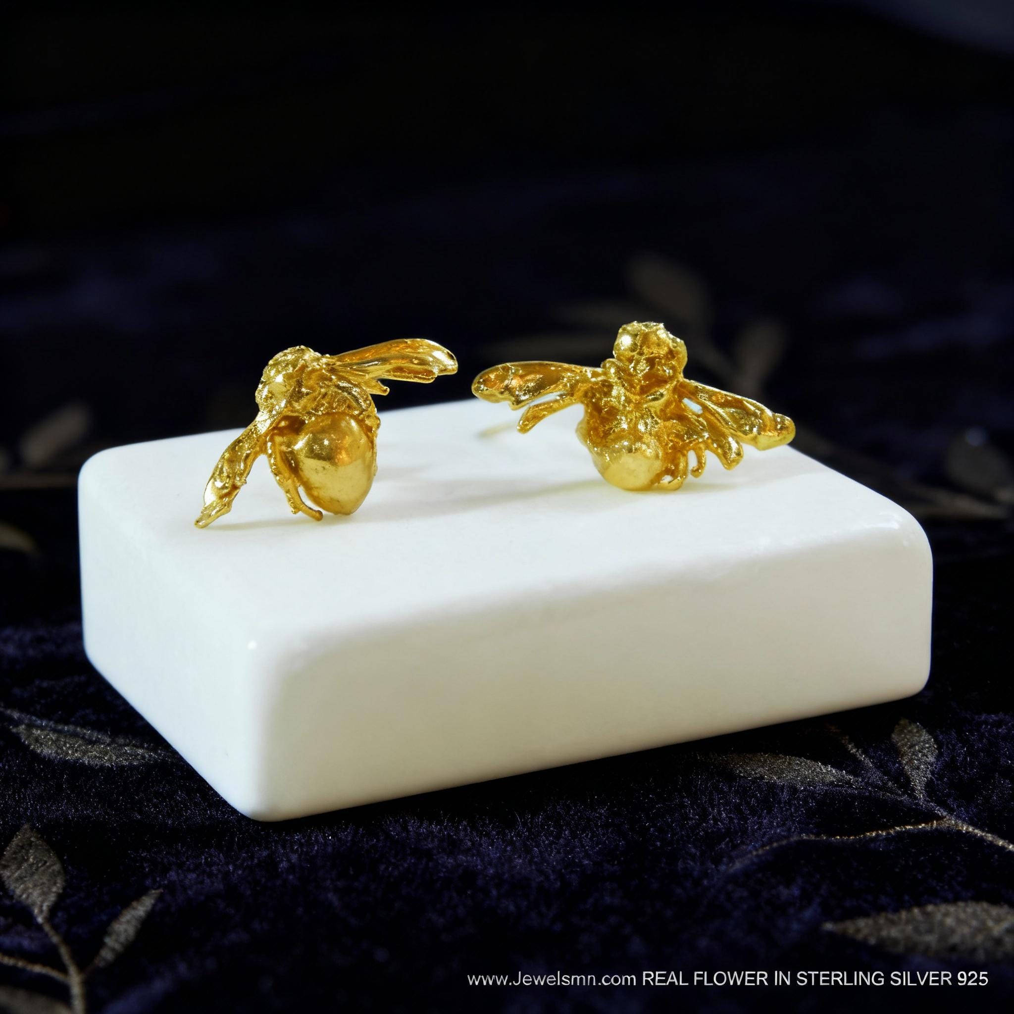 Gold Bee Earrings: Handmade Recycled Brass with 14k Plating