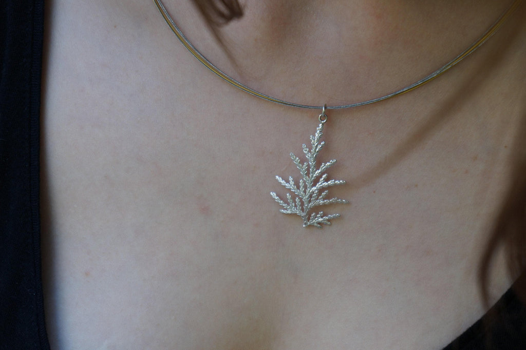 Cypress Leaf Necklace – Sterling Silver 925 Gold Plated | Nature Jewelry Pendant