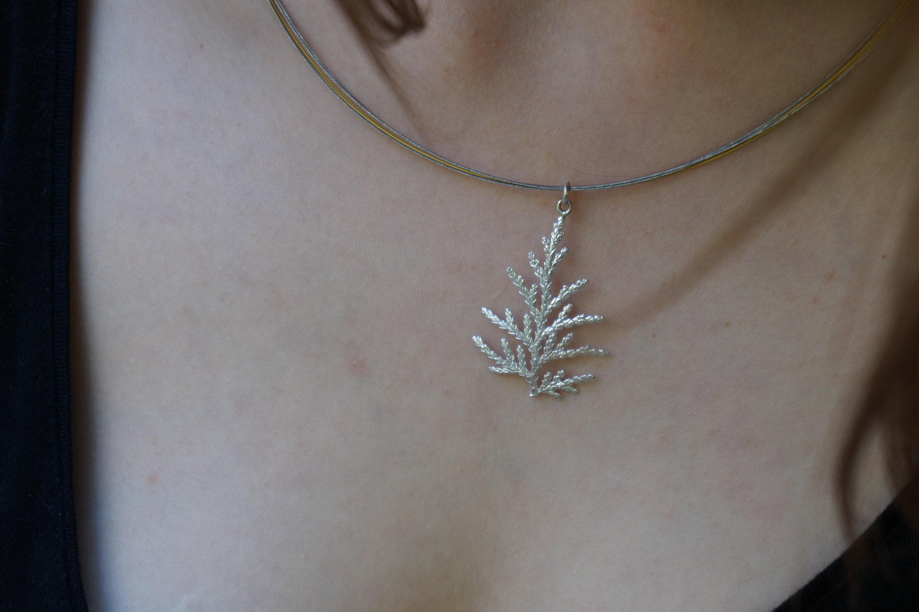 Cypress Leaf Necklace – Sterling Silver 925 Gold Plated | Nature Jewelry Pendant