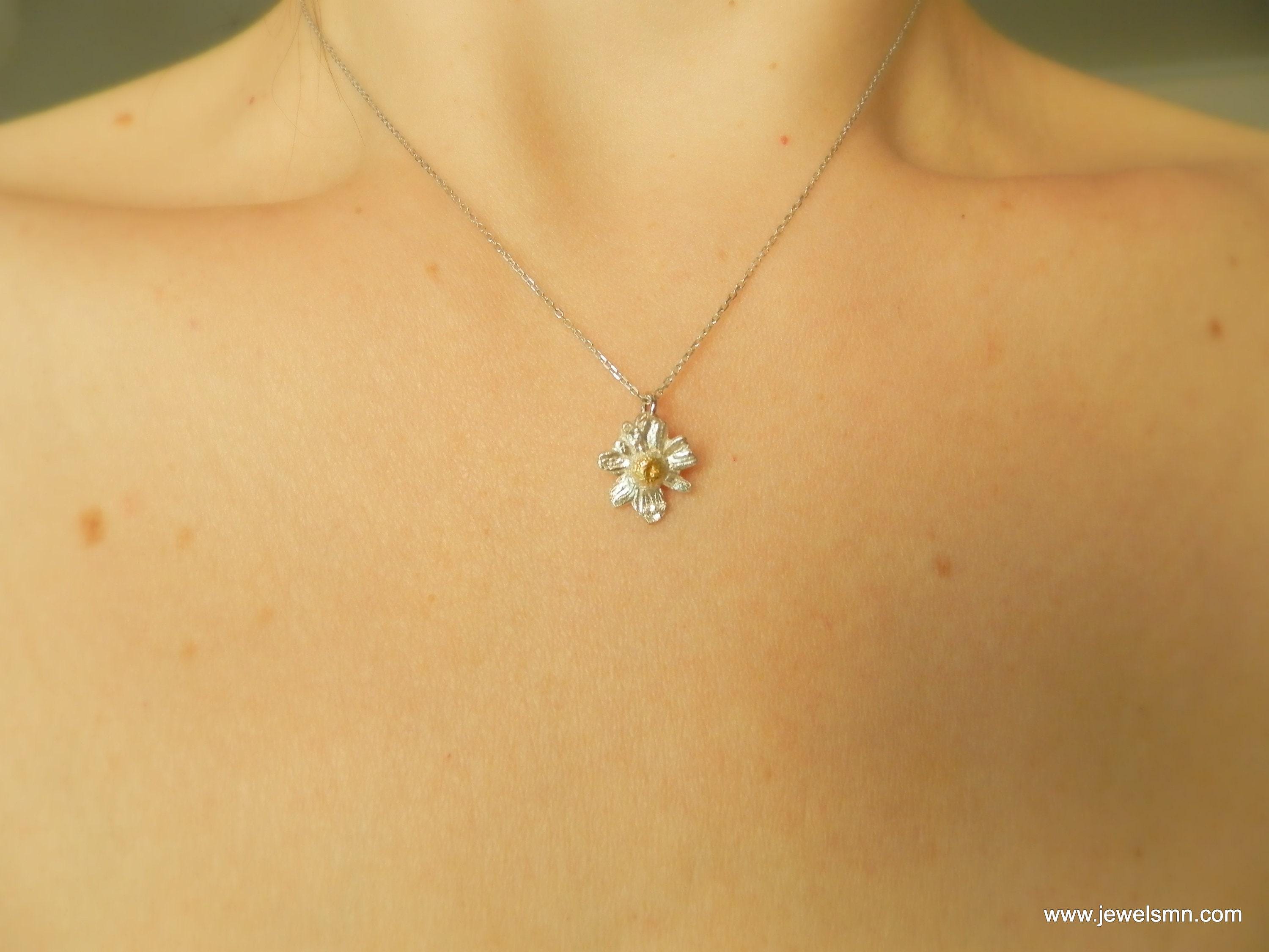 Gold Chamomile Necklace, Gold-Plated Sterling Silver Jewelry, Gold Pendant, Handmade Jewelry, Gift for Her, Birthday Gift for Women