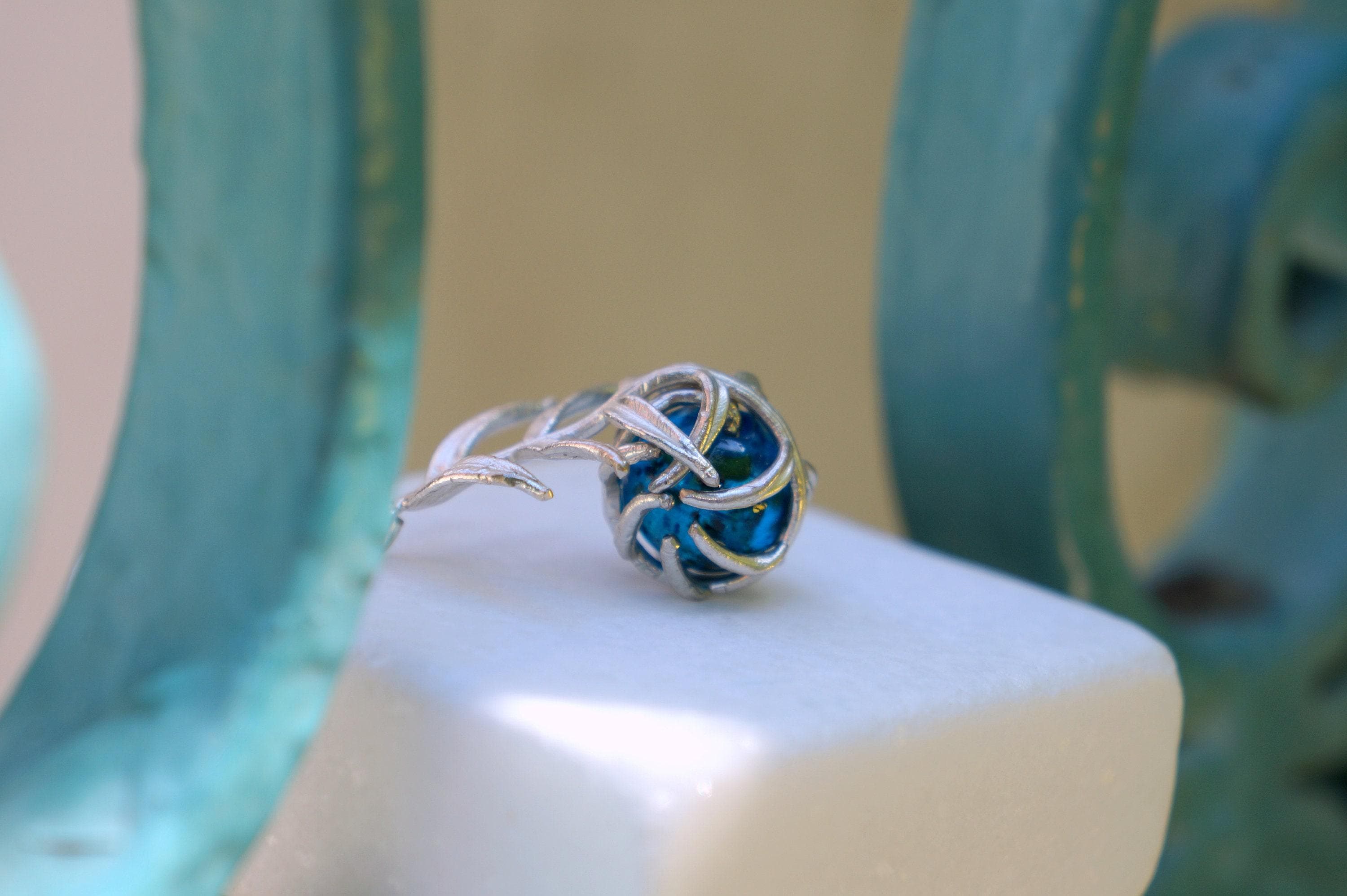 Sterling Silver Necklace – Pressed Flower Botanical Leaf Pendant With Murano Glass