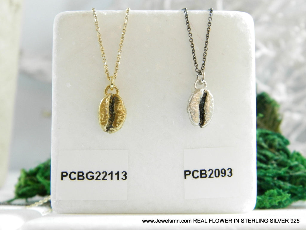Silver Coffee Necklace, Sterling Silver Jewelry, Gold-Plated Silver Necklace, Silver Pendant, Coffee Bean Charm, Silver Charm
