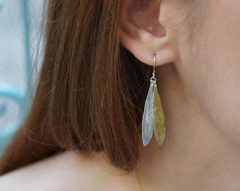 Two Tone Necklace - Pressed Flower Olive Leaf Jewelry | Handmade Silver Pendant