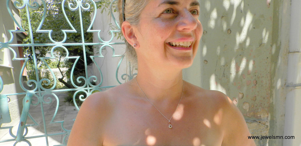 Nature Lover Honeycomb Necklace, Sterling Silver, Brown Stone (Tiny Minimalist)