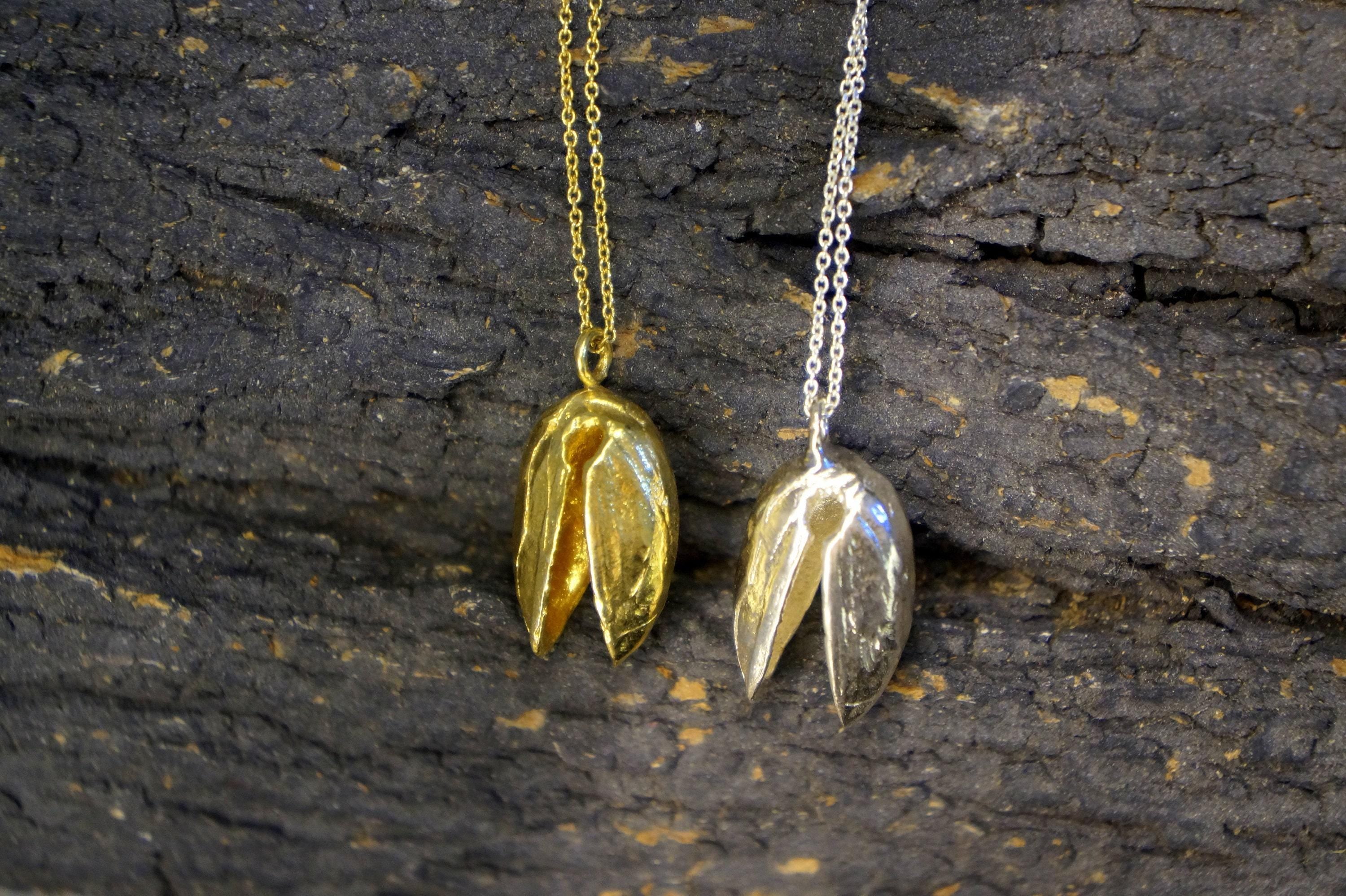 Sterling Silver Pendant - Handcrafted Pistachio Nut Pendant | Nature Jewelry Eco Friendly Necklace