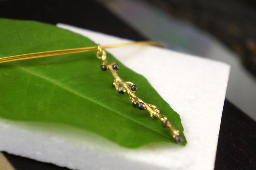 Acacia Twig Necklace – Multi Strand Botanical Necklace in Gold and Black Rhodium