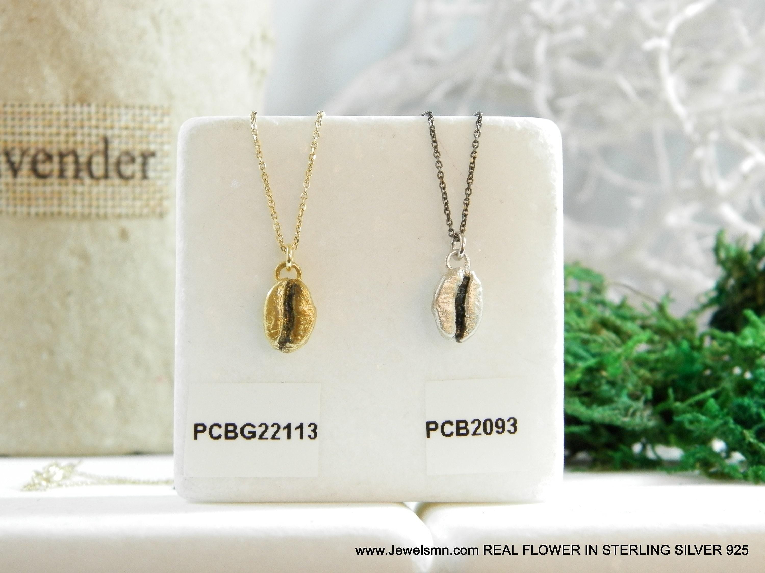 Silver Coffee Necklace, Sterling Silver Jewelry, Gold-Plated Silver Necklace, Silver Pendant, Coffee Bean Charm, Silver Charm
