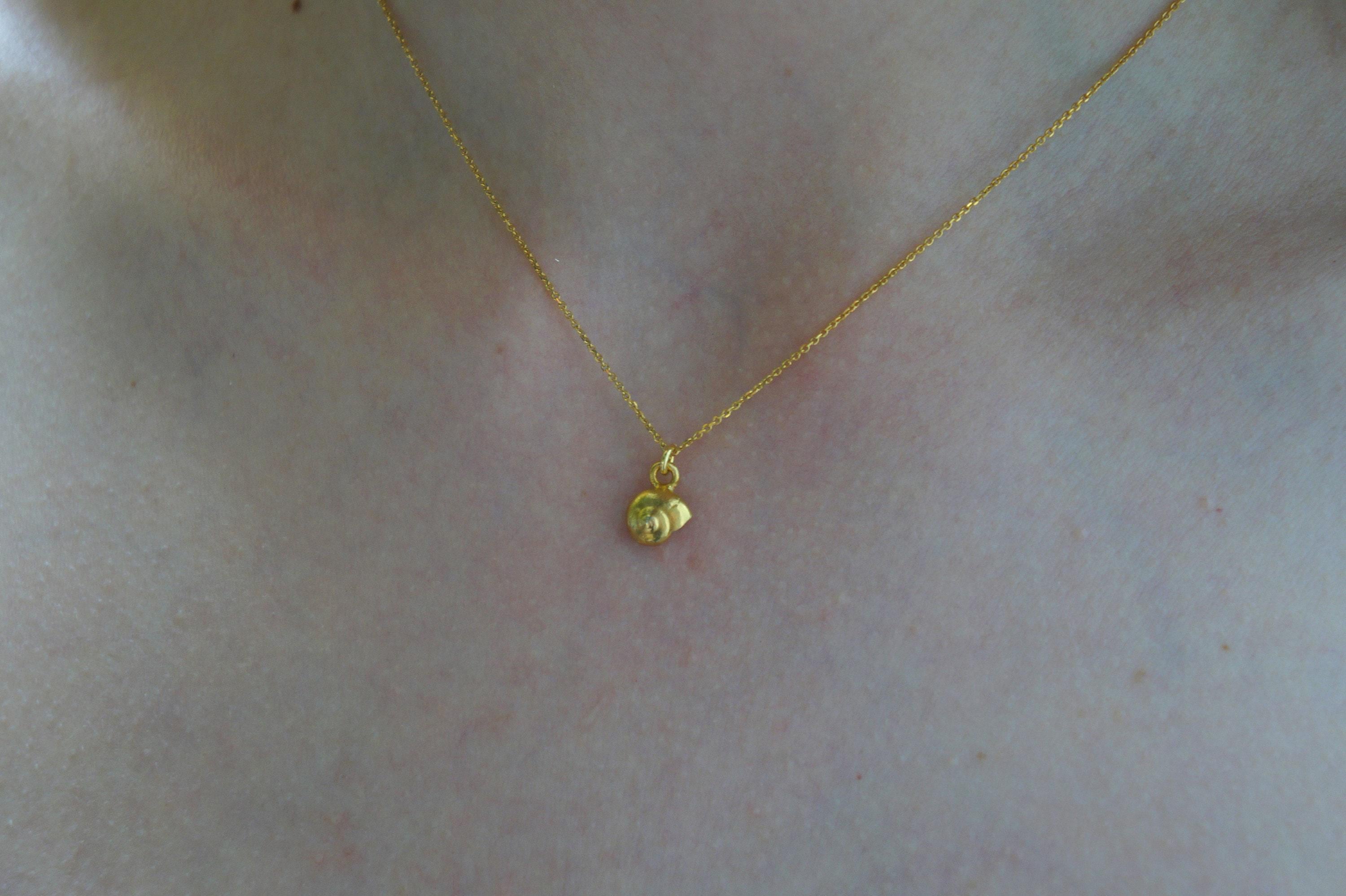 Sea Shell Necklace - Dainty Gold Necklace With Handmade Shell Pendant, Sterling Silver Chain