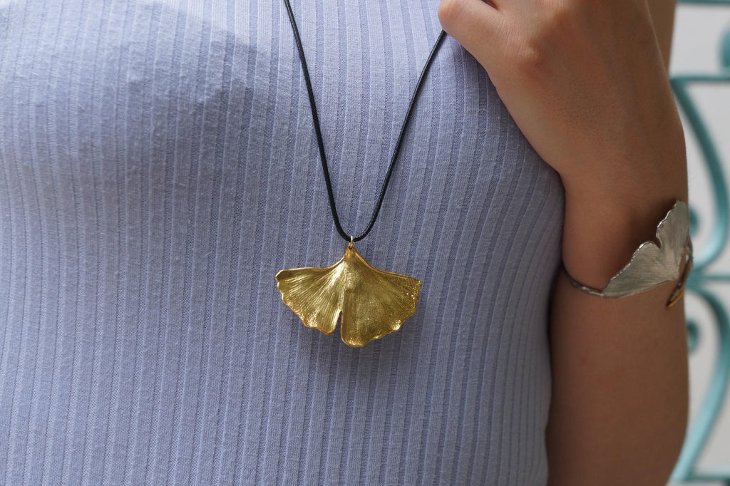 Ginkgo Biloba Necklace – Gold Plated Pendant on Recycled Silver | Botanical Jewelry