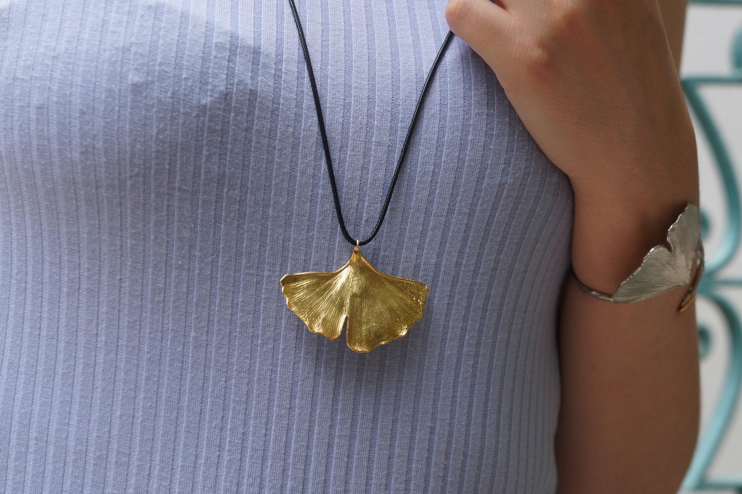 Ginkgo Biloba Necklace – Gold Plated Pendant on Recycled Silver | Botanical Jewelry