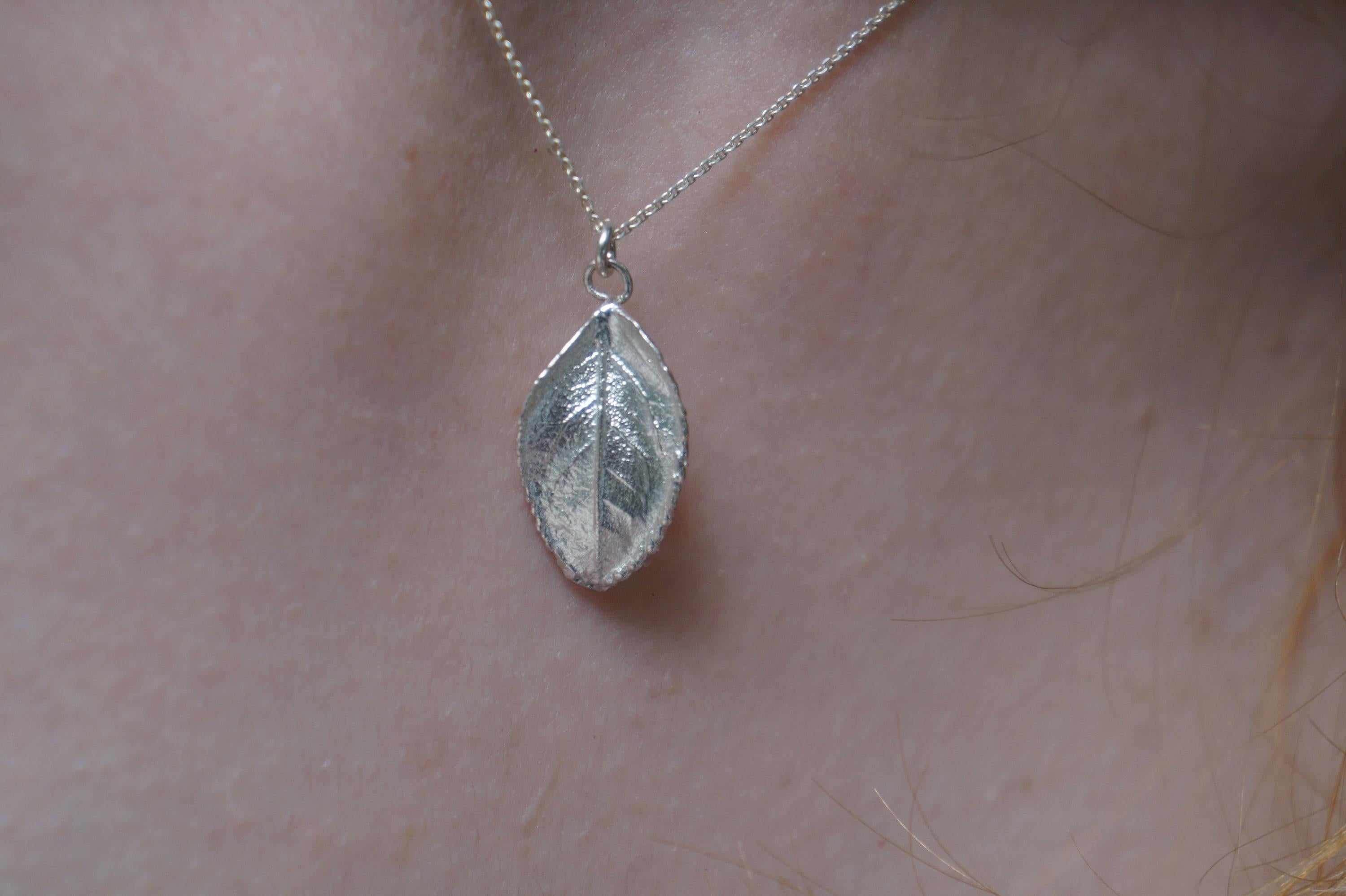 Nature-Inspired Rose Leaf Necklace, Sterling Silver (Dainty Pendant)