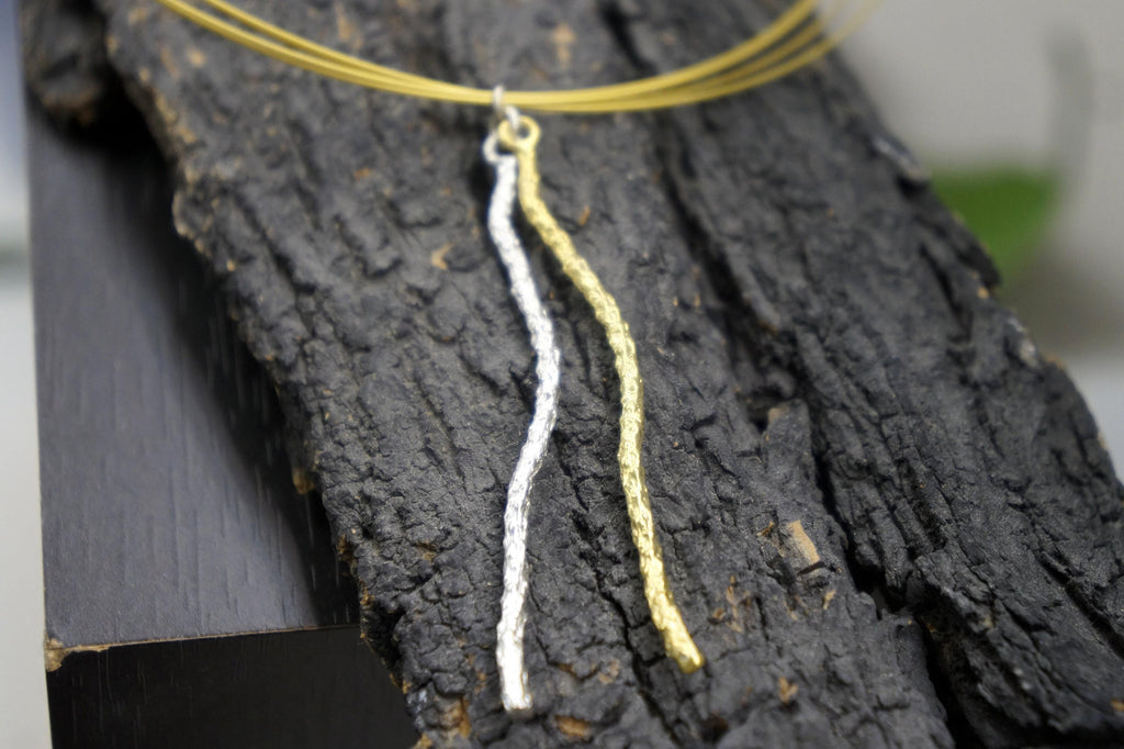 Two-Tone Sterling Silver Pine Branch Necklace: Botanical Pendant