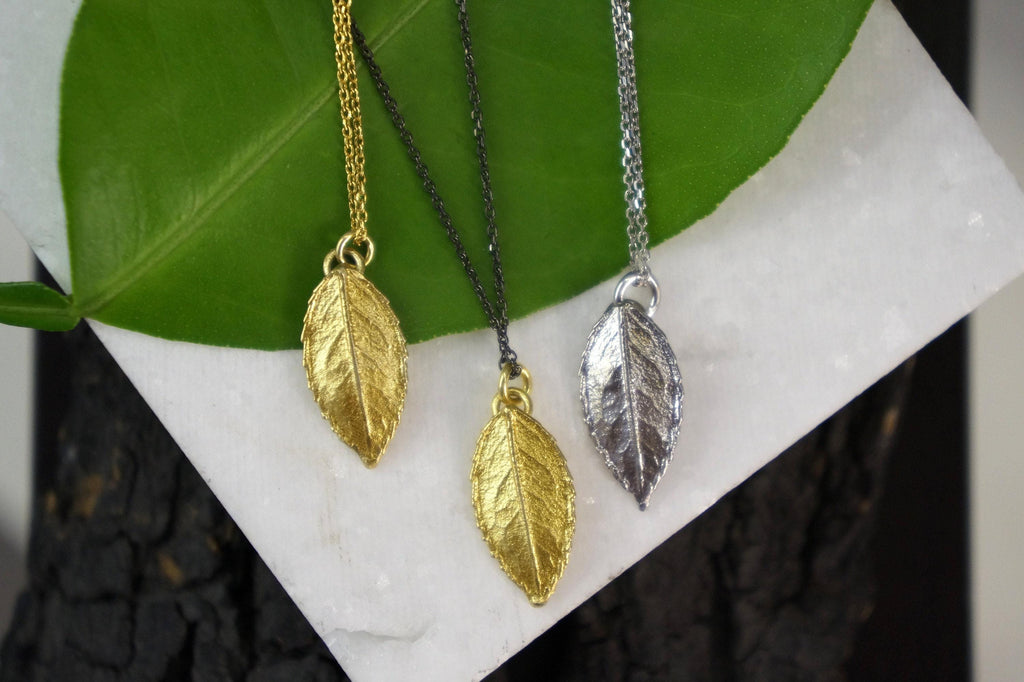 Rose Leaf Necklace – Sterling Silver Pendant With Real Botanical Leaf And Adjustable Chain