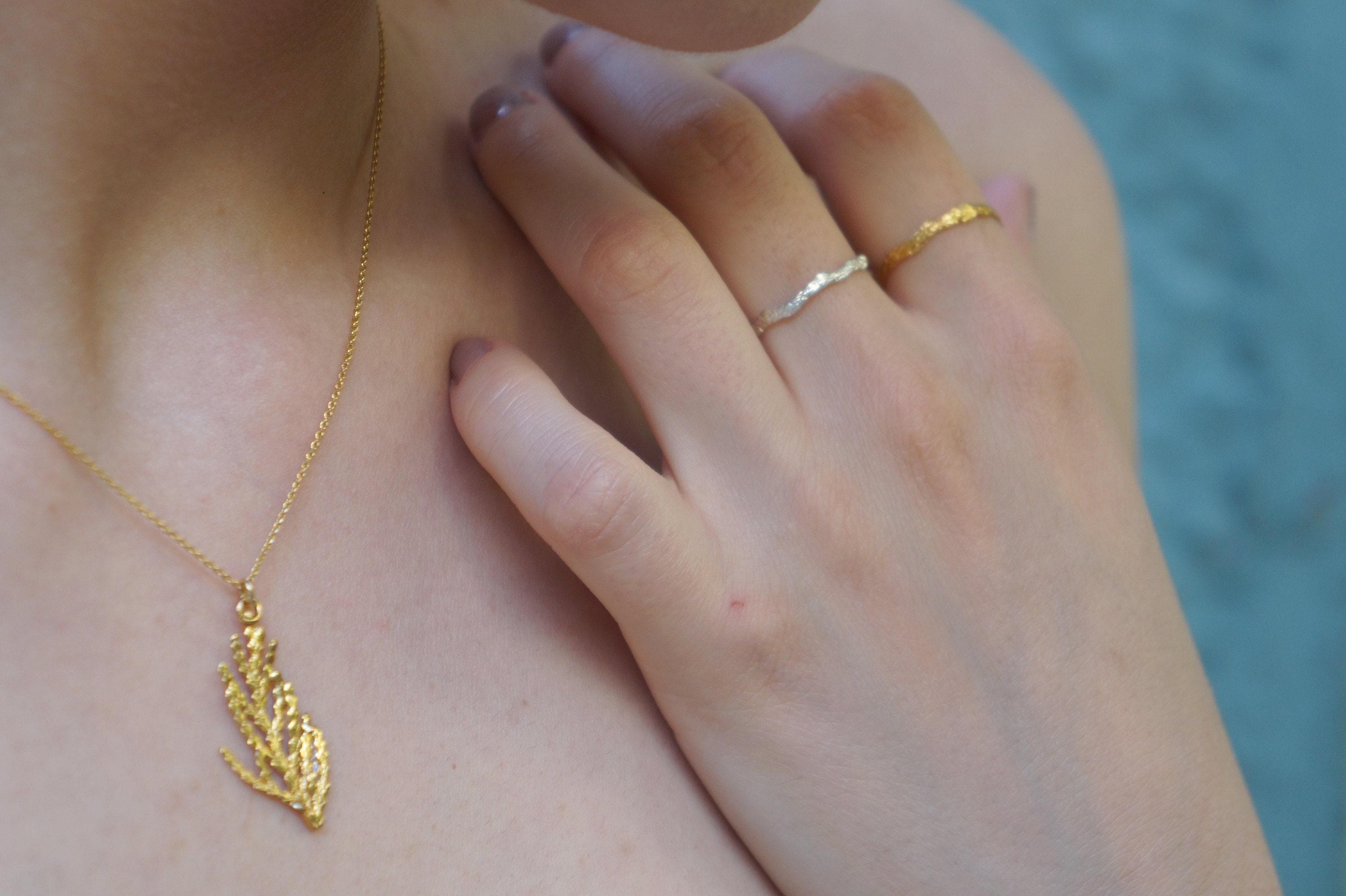 Real Christmas Tree Necklace – Gold Plated Necklace with Cypress Leaf Pendant in Sterling Silver Jewelry