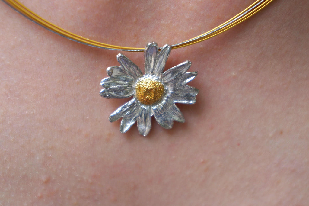 Sterling Silver Daisy Necklace – Real Flower Pendant, Eco Friendly Jewelry Gift